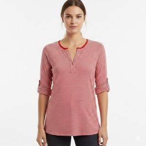 Sledge‎ USA Striped Henley Top Women's S Red Coastal Preppy Nautical Retro Chic